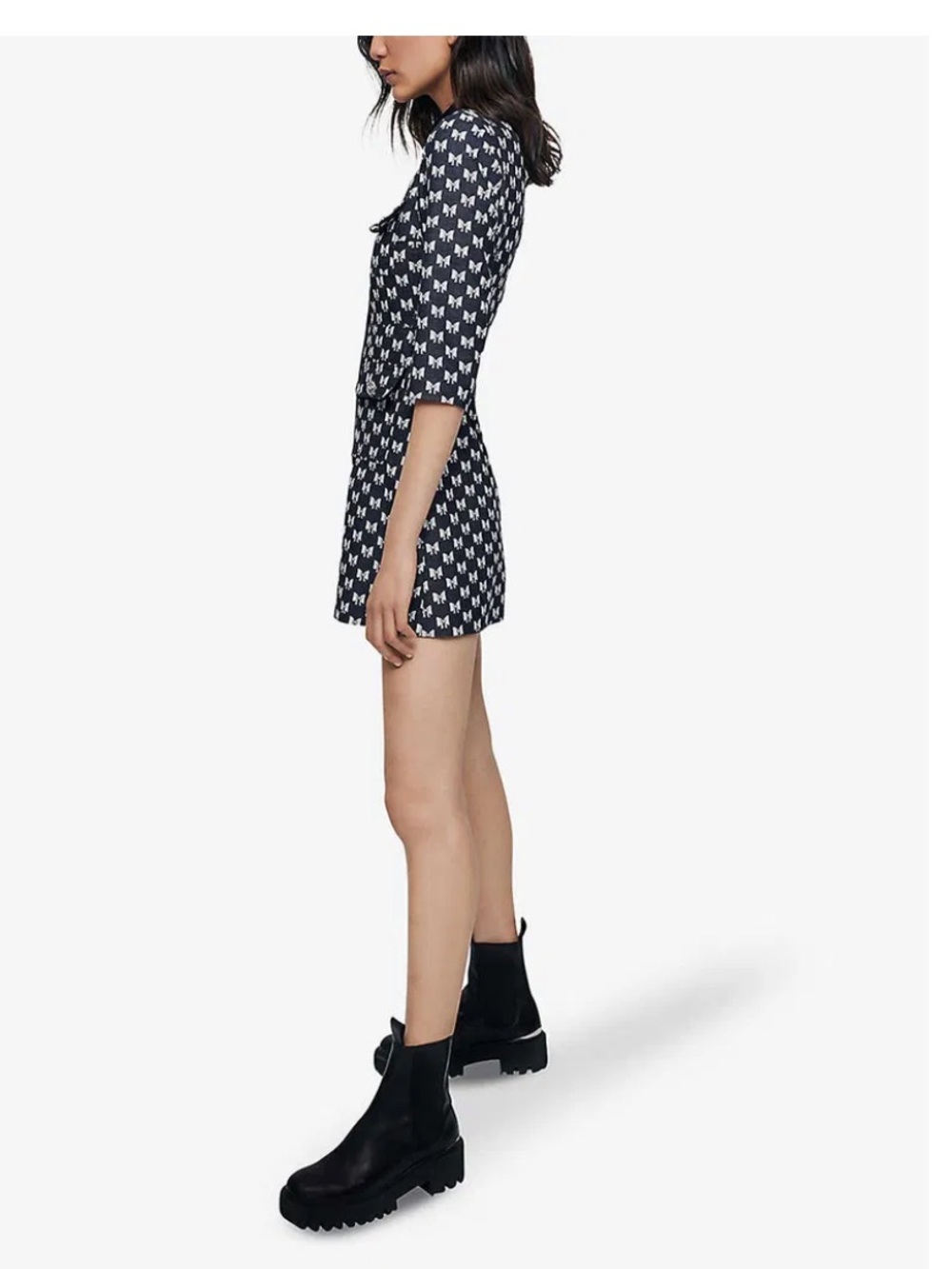 Maje Renatila Bow-Print Organic Cotton Mini Dress Size 36 - Picture 9 of 16